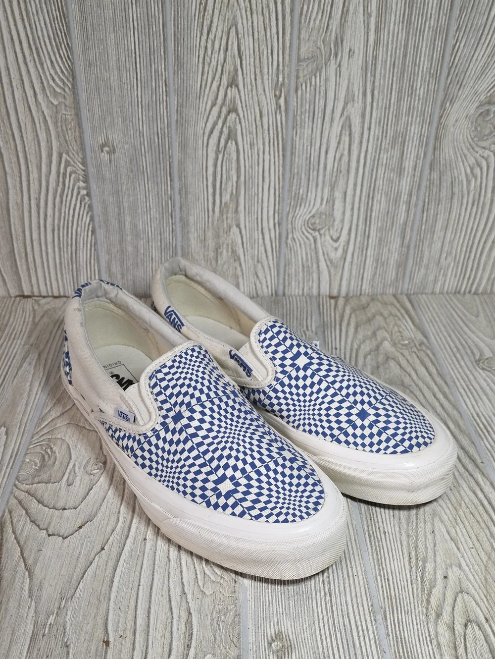 Vans OG Classic Slip On LX Blue White Optical Checkerboard Sneakers Mens Size 10